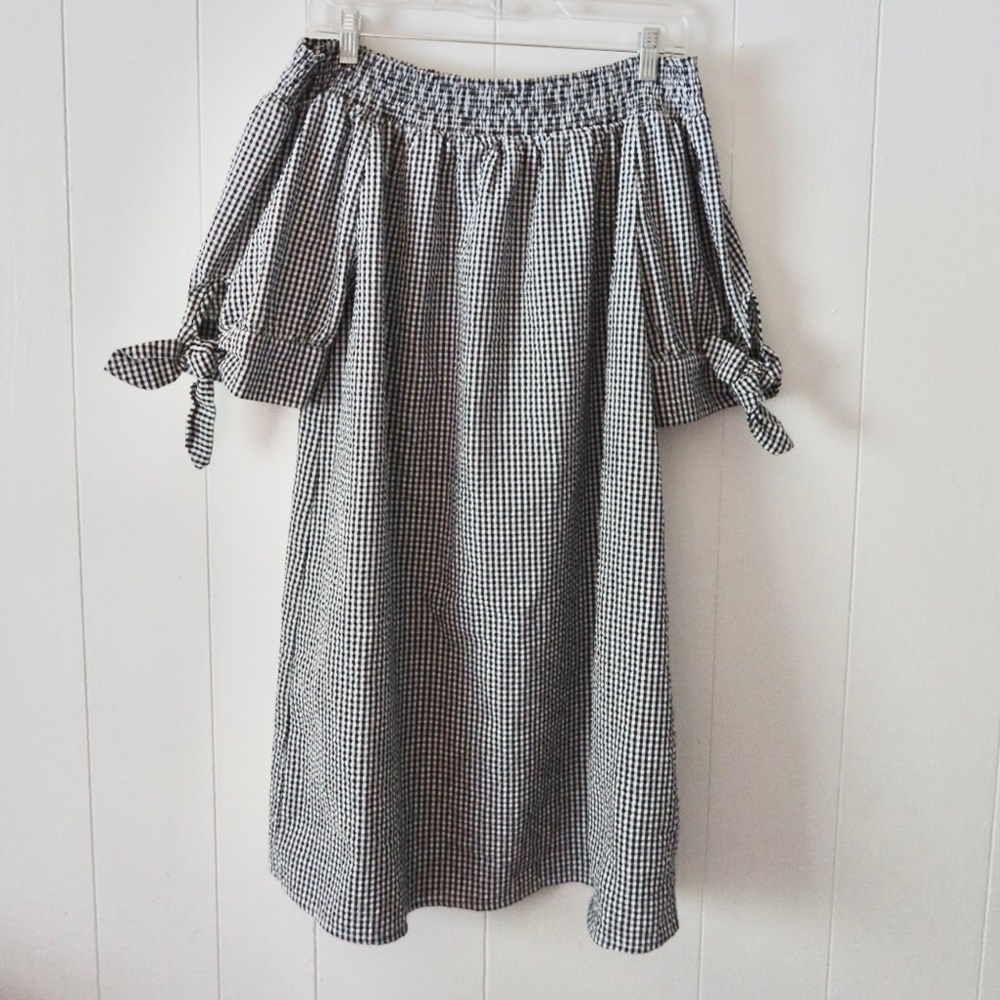 Tacera Black And White Gingham Off The Shoulder Dress 👗